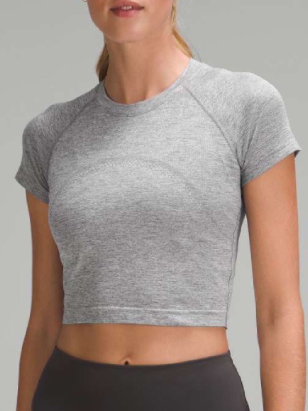 Lululemon Swiftly Tech Cropped Short-Sleeve Shirt 2.0 Sz 8 in Slate / White